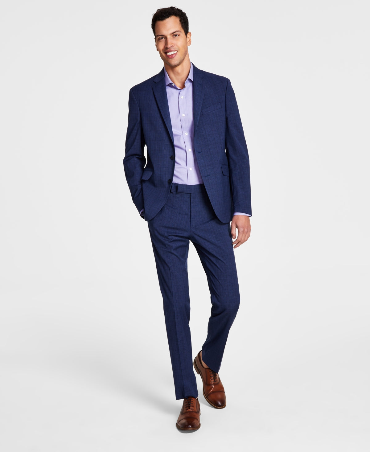 Kenneth Cole Mens Slim Fit Suit Jacket 36 Regular Blue Plaid COKK2FBZ0013