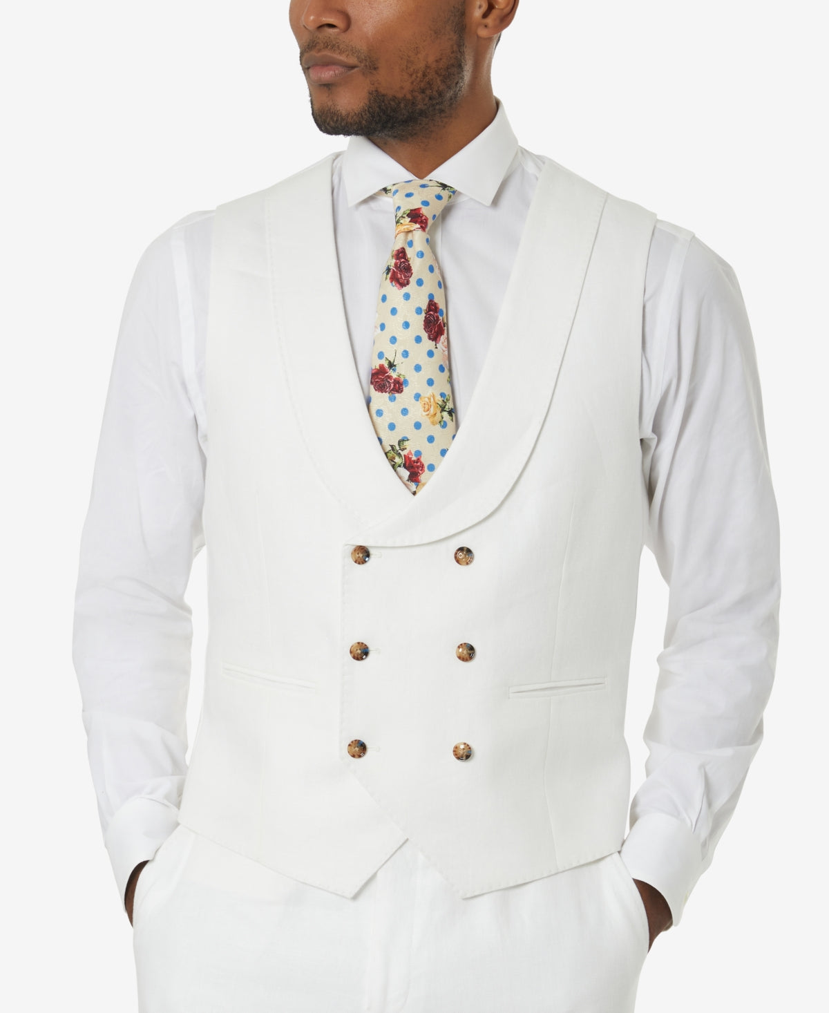 Tayion Mens Classic fit Double Breasted Button-Up Suit Vest Small White Solid