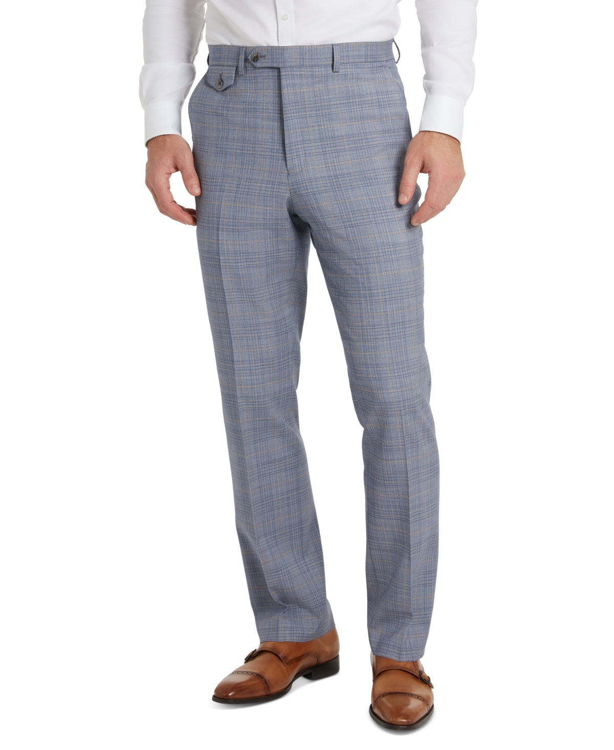 Tayion Mens Classic Fit Plaid Dress Pants Blue Tan 38 x 32