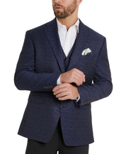 Tayion Collection Mens Classic Fit Blue Jacquard Suit Jacket Blue 44L