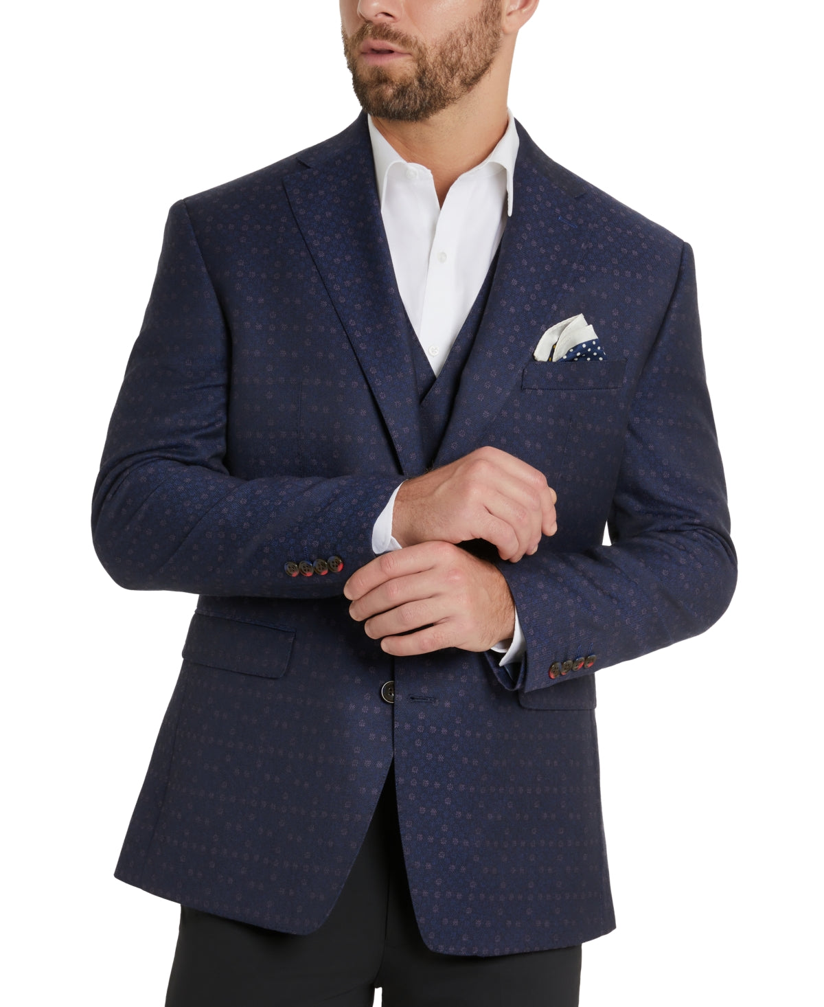 Tayion Collection Mens Classic Fit Jacquard Suit Jacket Blue 48R