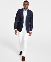 Bar iii Menss Slim Fit fit Two Button Blazer 42 R Navy Blue Plaid Stretch