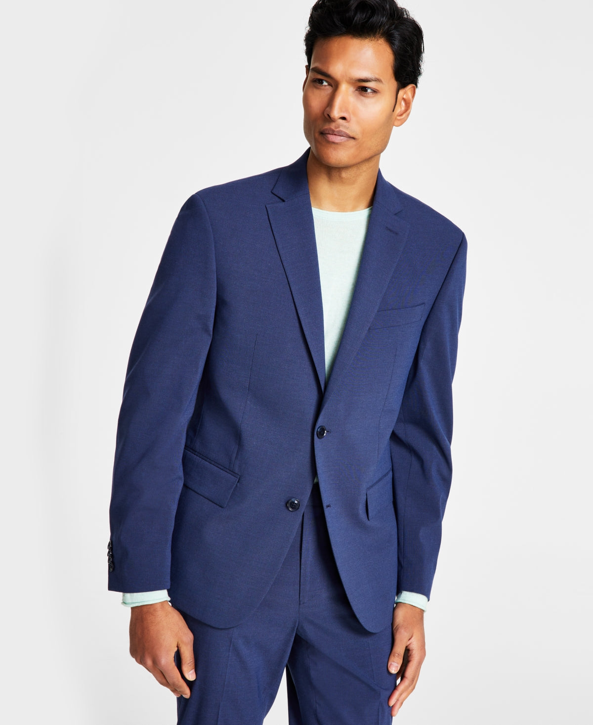 Ben Sherman Mens Skinny-Fit Suit Jacket Solid Blue 36R