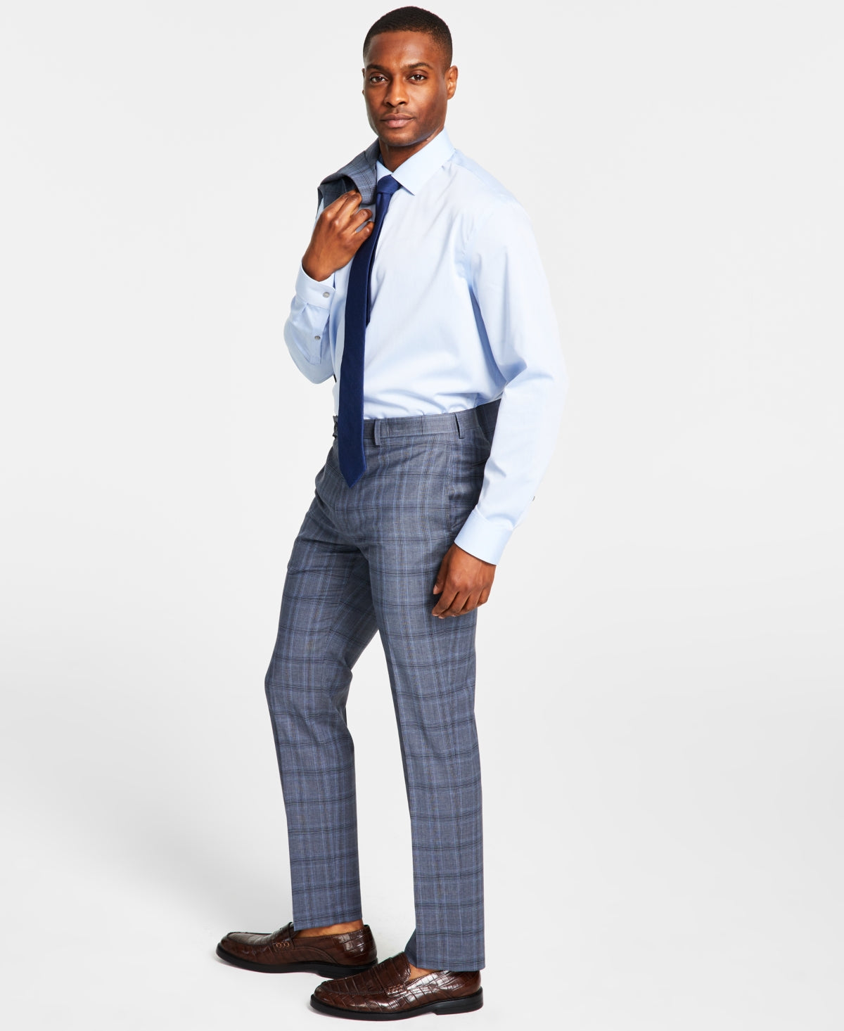 Calvin Klein Mens Slim-Fit Wool Stretch Suit Dress Pants Grey Blue 28 x 29