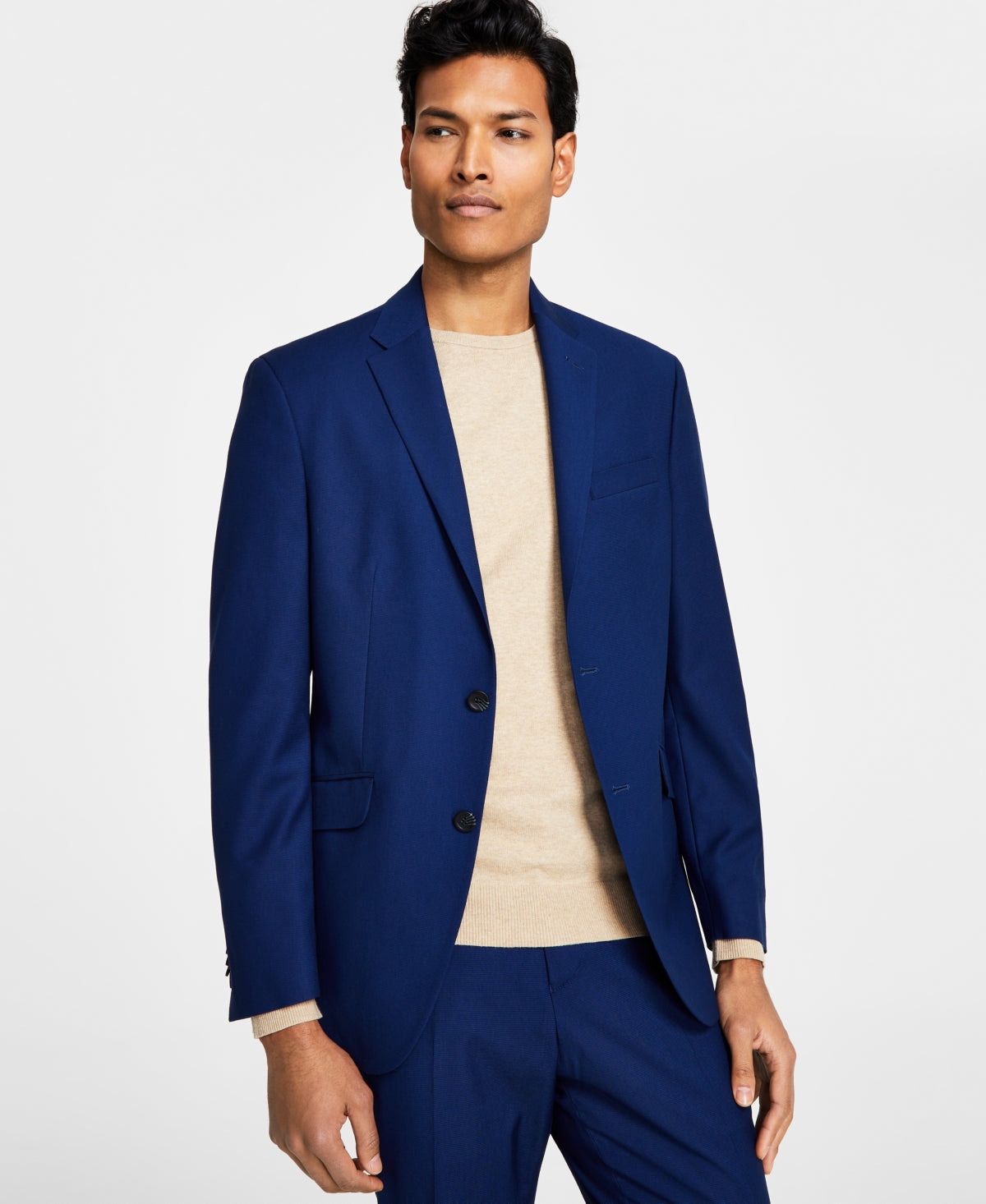 Kenneth Cole Reaction Mens Slim fit Suit Jacket Blazer 34 S Blue Solid Stretch