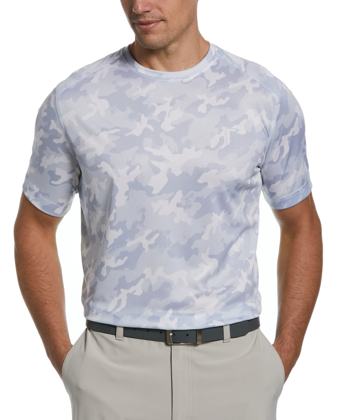 Pga Tour Men's Camo Print Short Sleeve Performance T Shirt Light Grey Medium