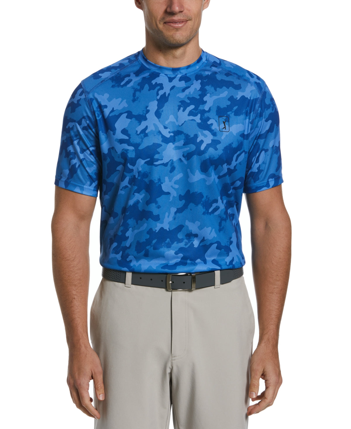 Pga Tour Men's Camo Print Short-Sleeve Performance T Shirt Nautical Blue Small