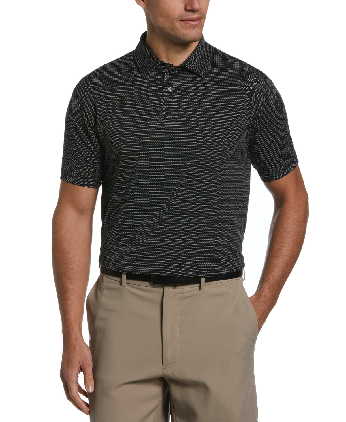 Pga Tour Men Regular fit Short Sleeve Polo Shirt Small Black Birdseye Textured