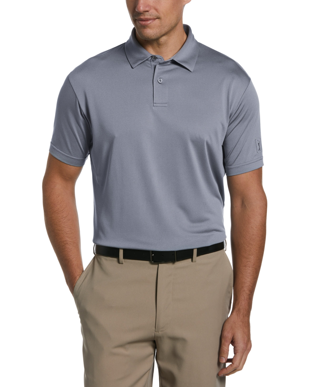 Pga Tour Men Regular fit Short Sleeve Polo Shirt Small Grey Polka Dot