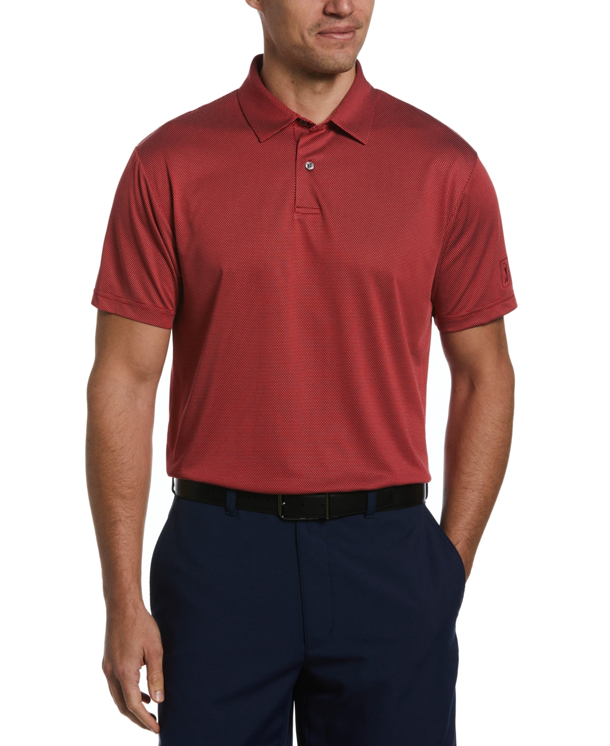 PGA TOUR Mens Regular fit Short Sleeve Polo Shirt Small Red Birdseye Dot