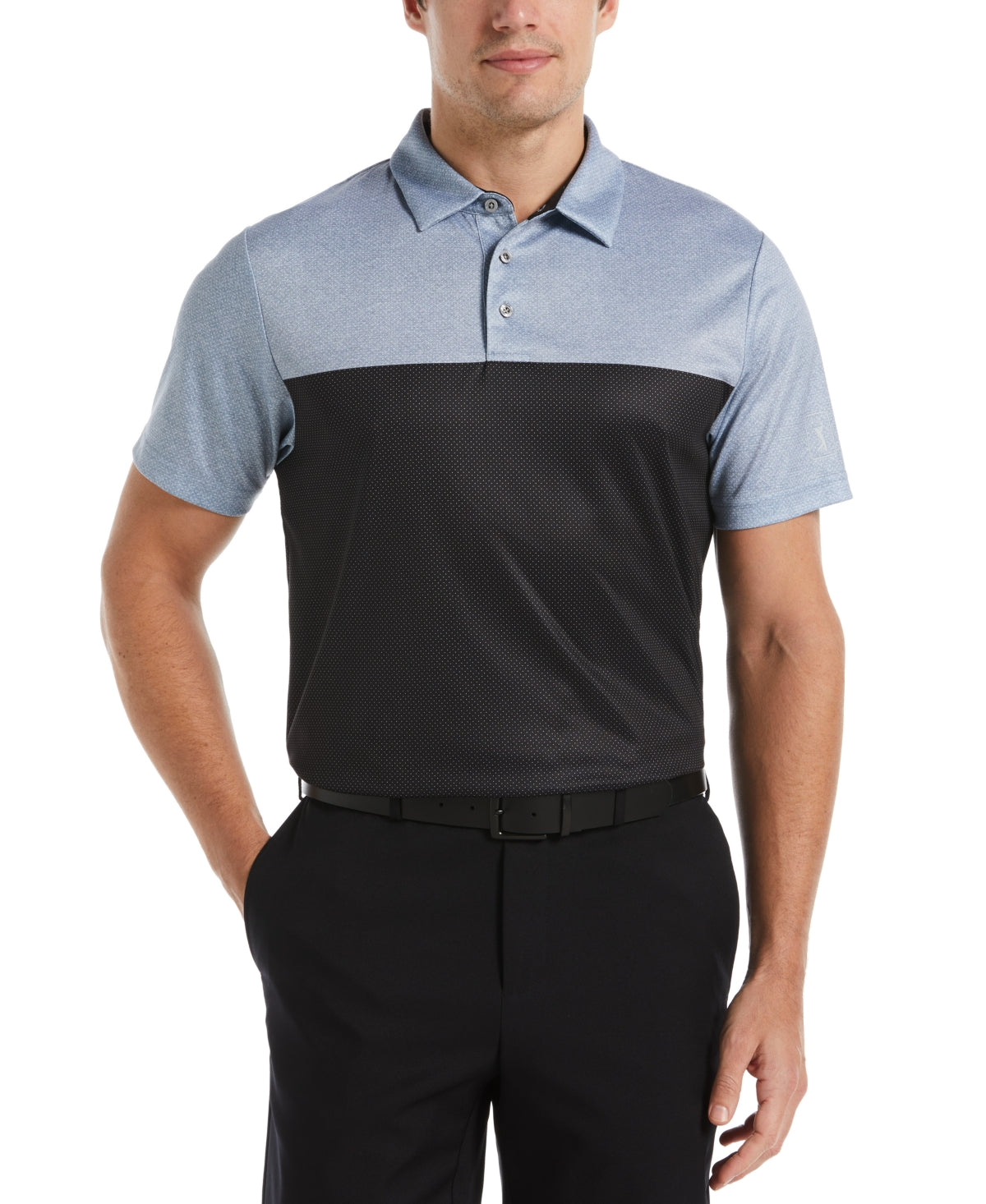 Pga Tour Mens Athletic fit Short Sleeve Polo Shirt Medium Black Polka Dot