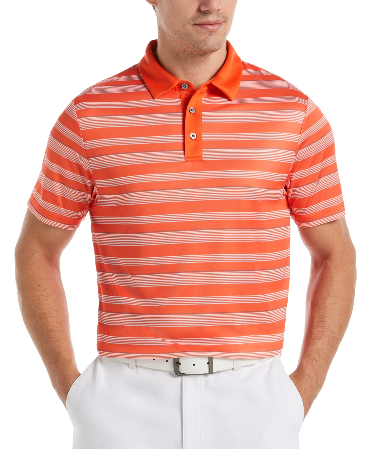 PGA TOUR Men's Big Tall Energy Stripe Tiger Woods Golf Polo Shirt Orange 2XL