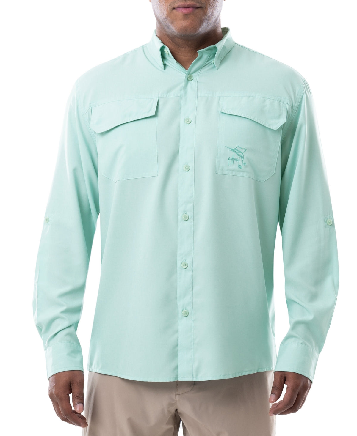 Guy Harvey Mens Long Sleeve Button Down Fishing Shirt Mint Green Small