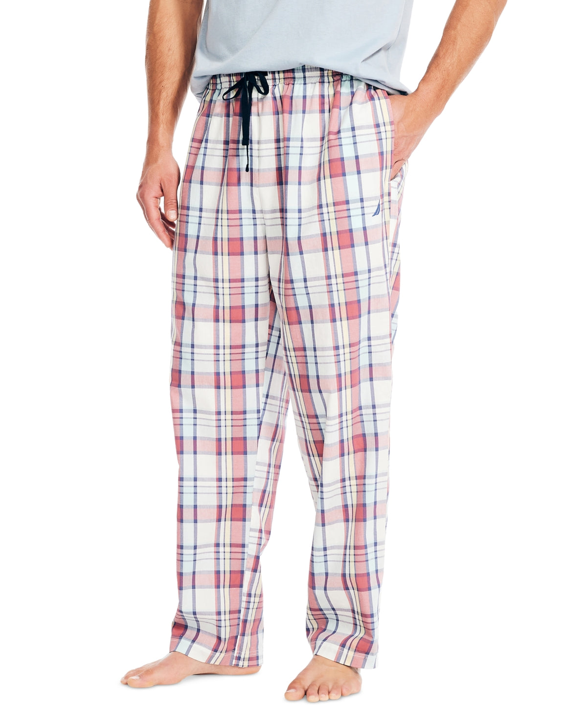 Nautica Mens Plaid Poplin Pajama Pants Sail White XL