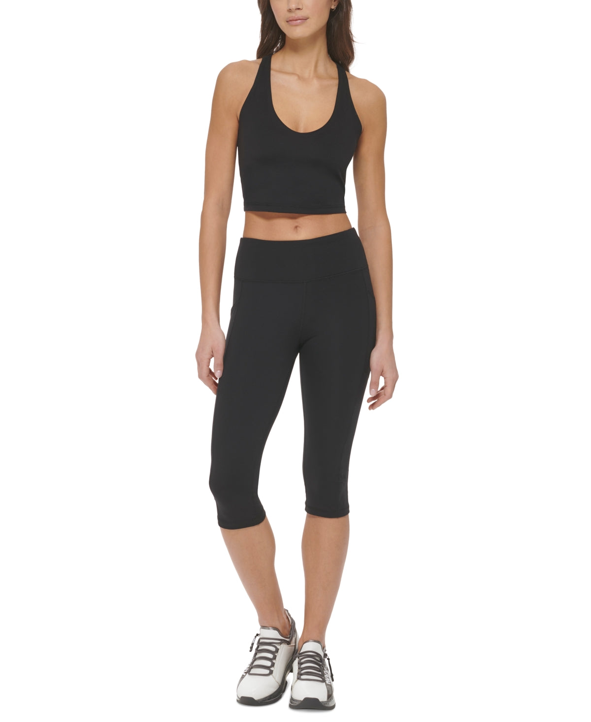 Dkny Women Regular fit High Waisted Capri Leggings XS Black Solid