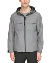 DKNY Men's Flex Tech Hooded Rain Slicker Grey 2XL