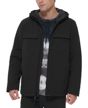 DKNY Men's Flex Tech Hooded Rain Slicker Coat Jacket Black XL