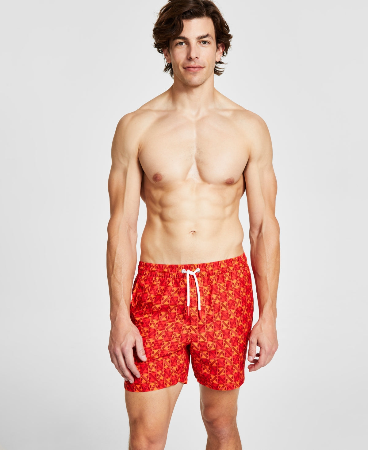 Guess Men's Eco Geo Print Drawstring Swim Trunks Orange Maya Medium