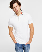 Guess Mens Embroidered Floral Short Sleeve Polo Shirt Ice Large