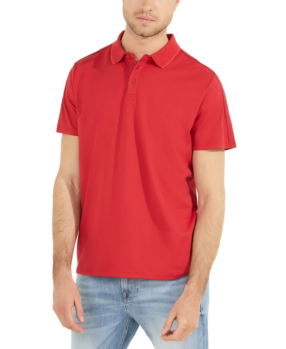Guess Mens Slim fit Short Sleeve Polo Shirt XL Chili Red Solid
