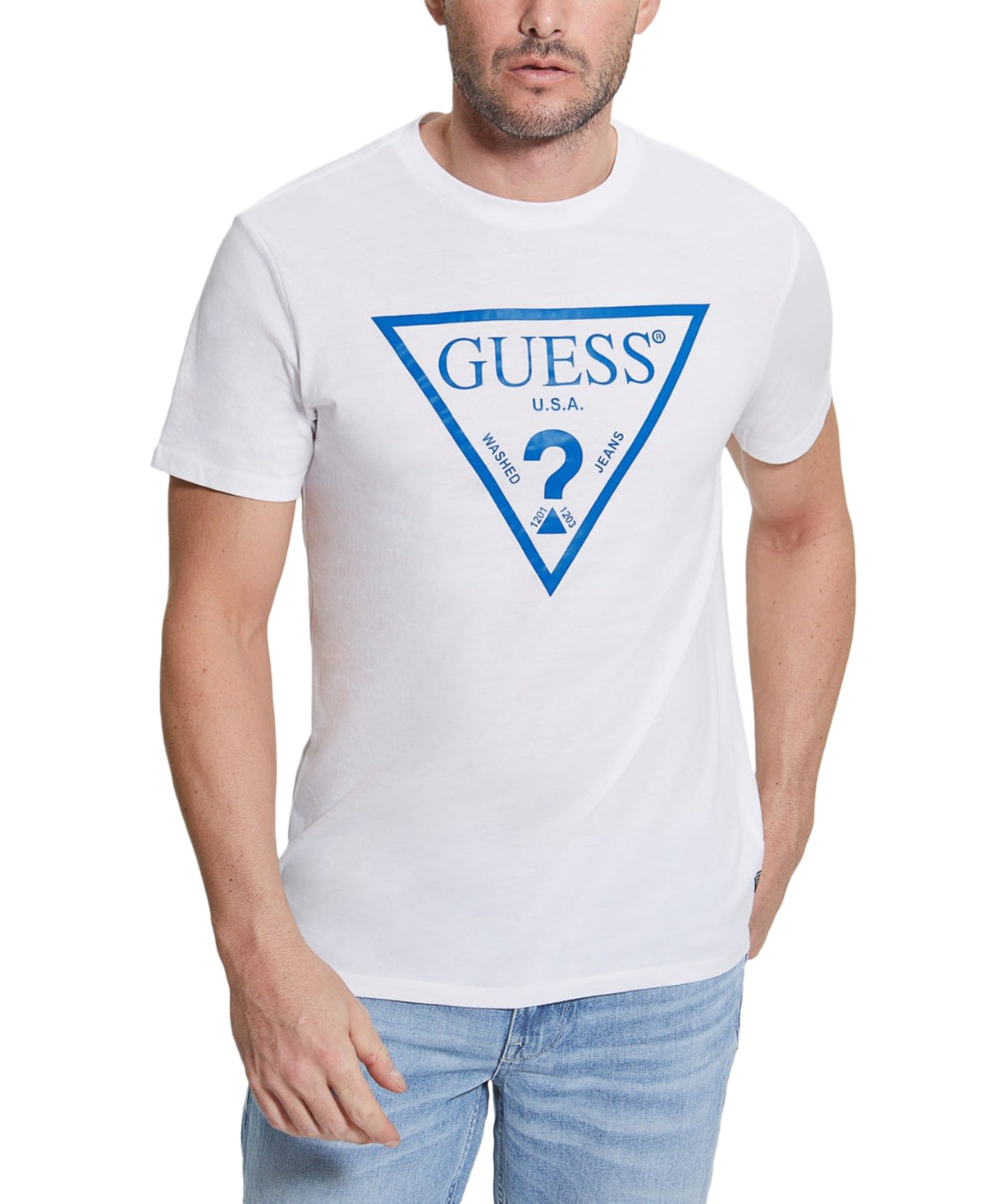 Guess Men's Eco Reflective Logo Short Sleeve Cotton Crewneck T Shirt White Large