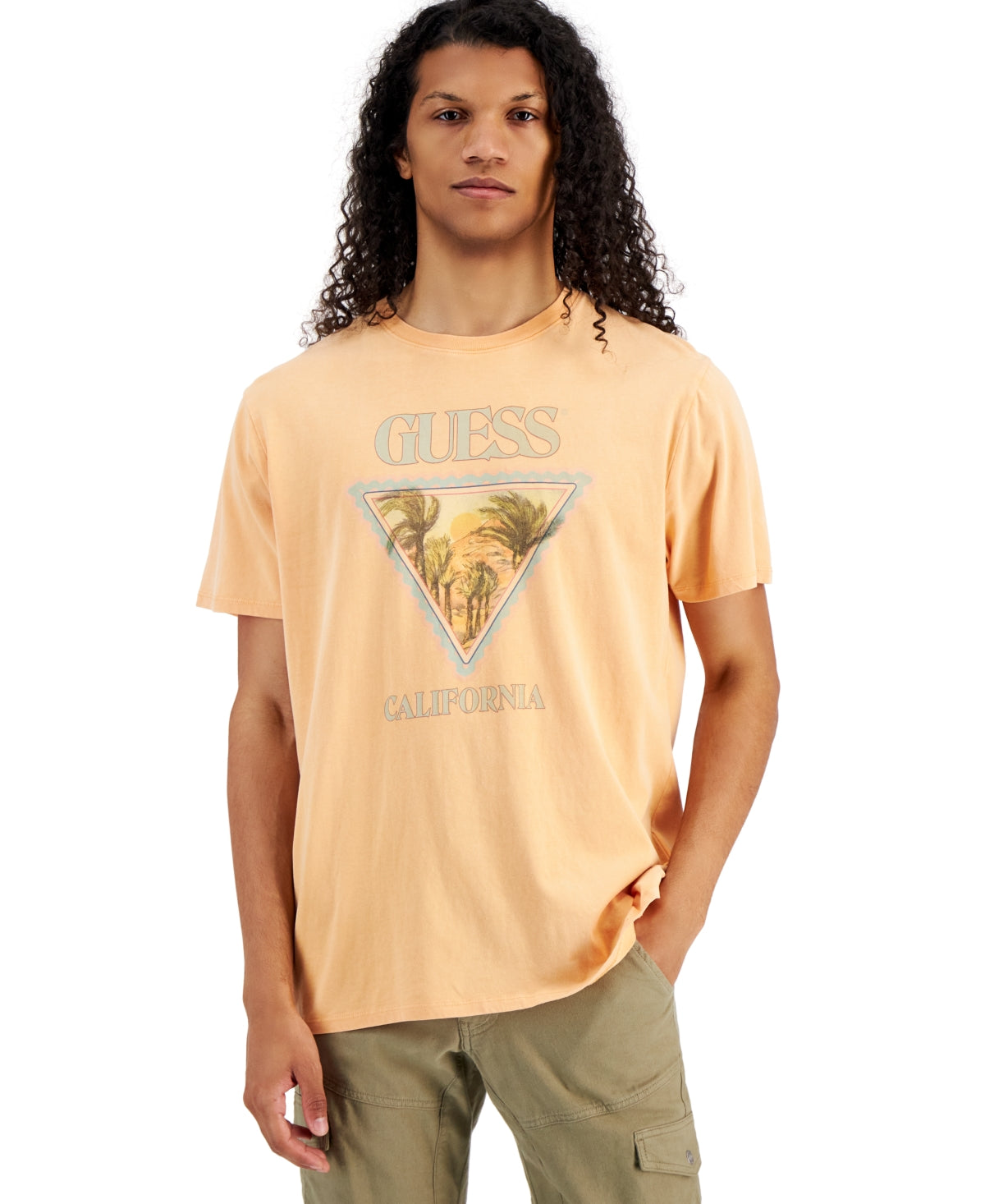 Guess Men's Desert Graphic Short Sleeve Crewneck T Shirt Sweet Peach XL