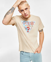 GUESS Men's Mosaic Triangle Logo Graphic Short Sleeve T Shirt Tan Small
