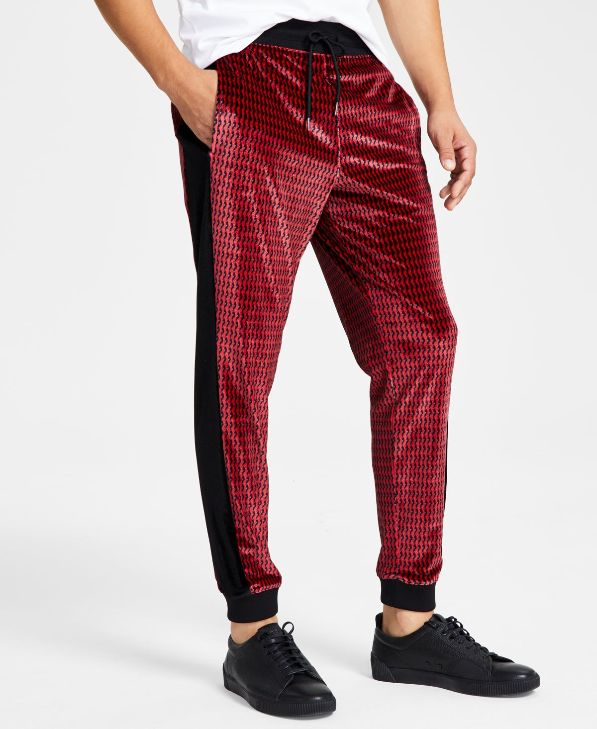 I.N.C. International Concepts Men's Squiggly Lines Printed Drawstring Velour Pants Medium Red 2XL