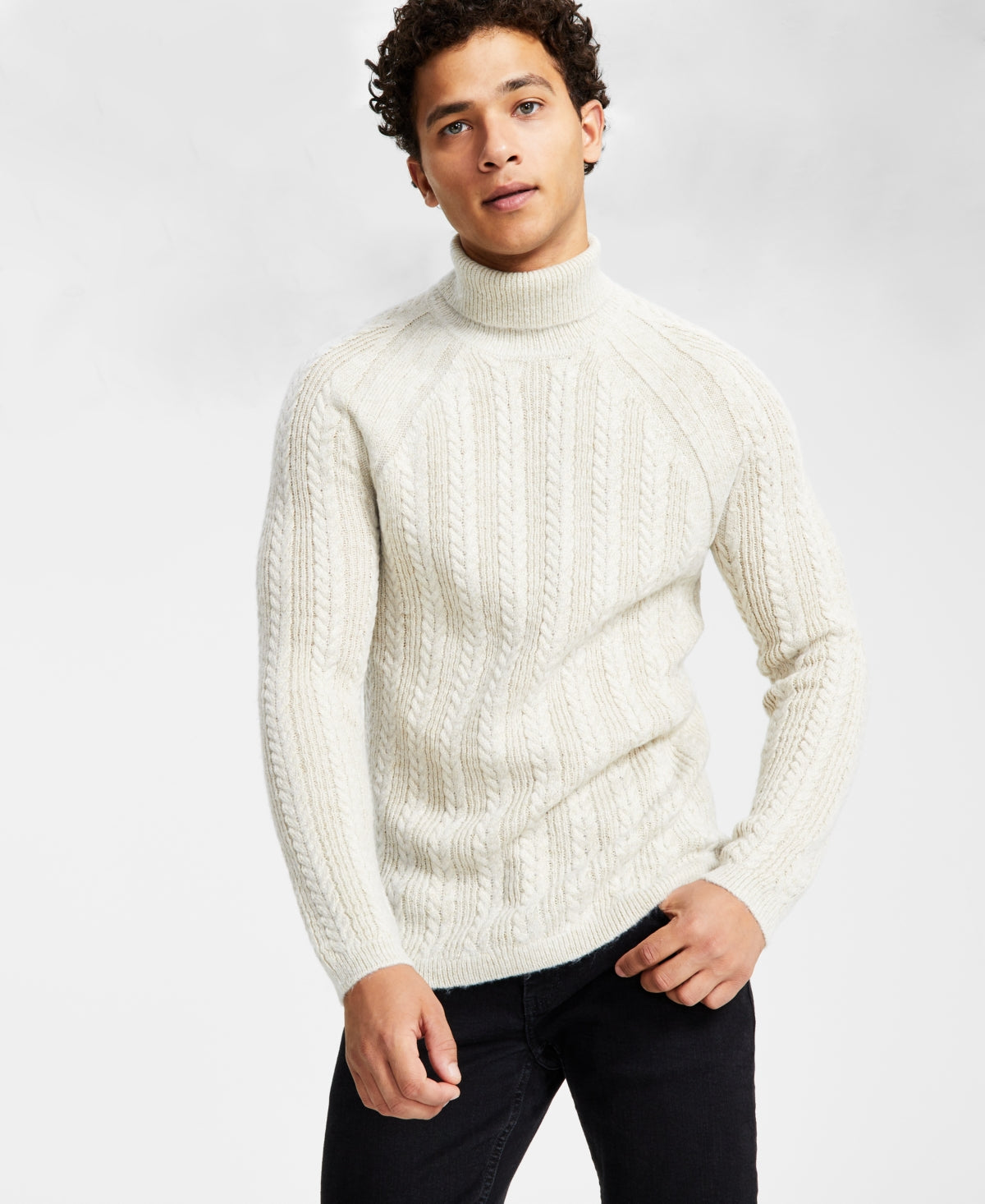 I.N.C. Men's Classic fit Metallic Cableknit Turtleneck Sweater White XL