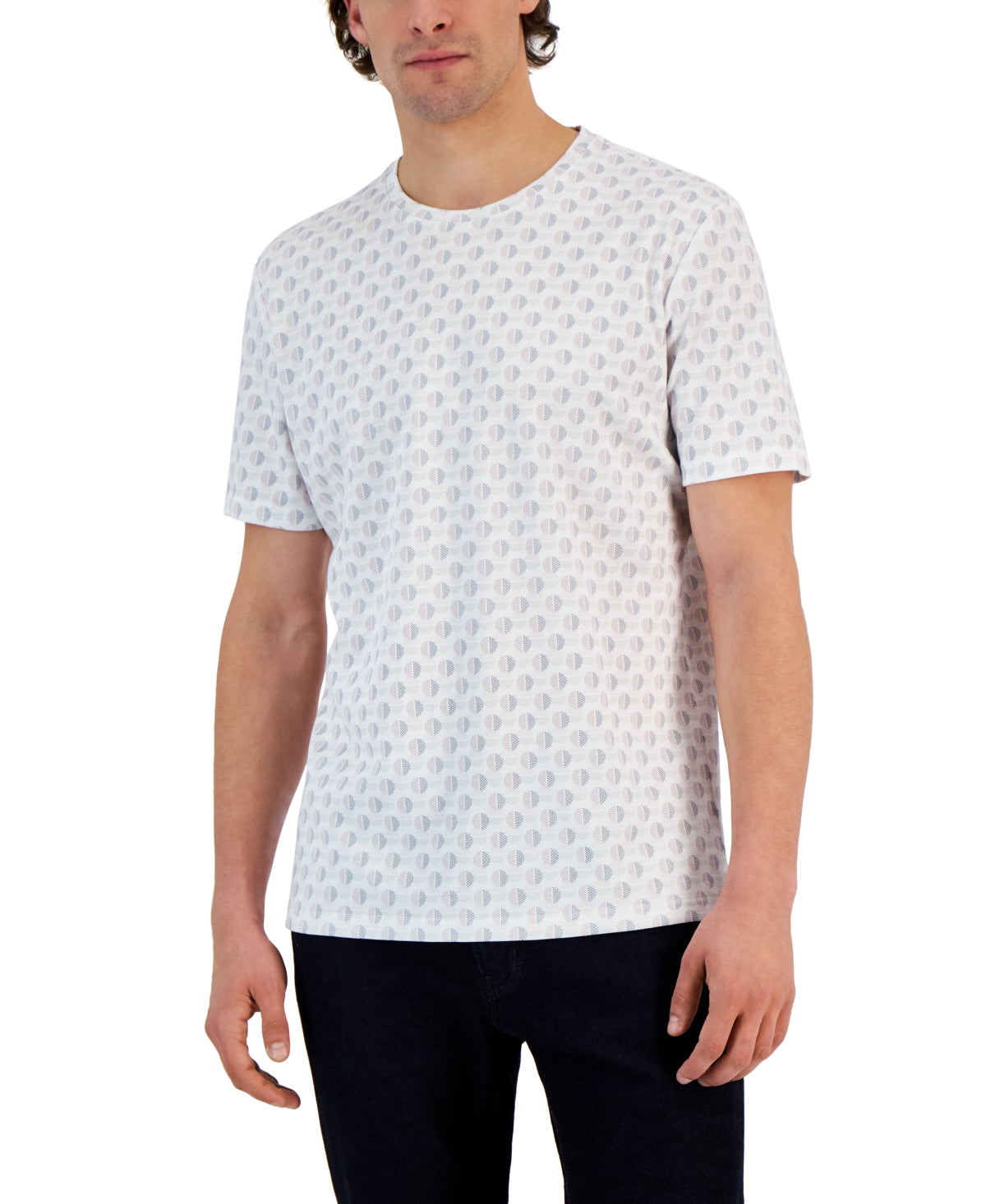 Alfani Mens Short Sleeve Crewneck Geo Pattern T-Shirt Bright White XL