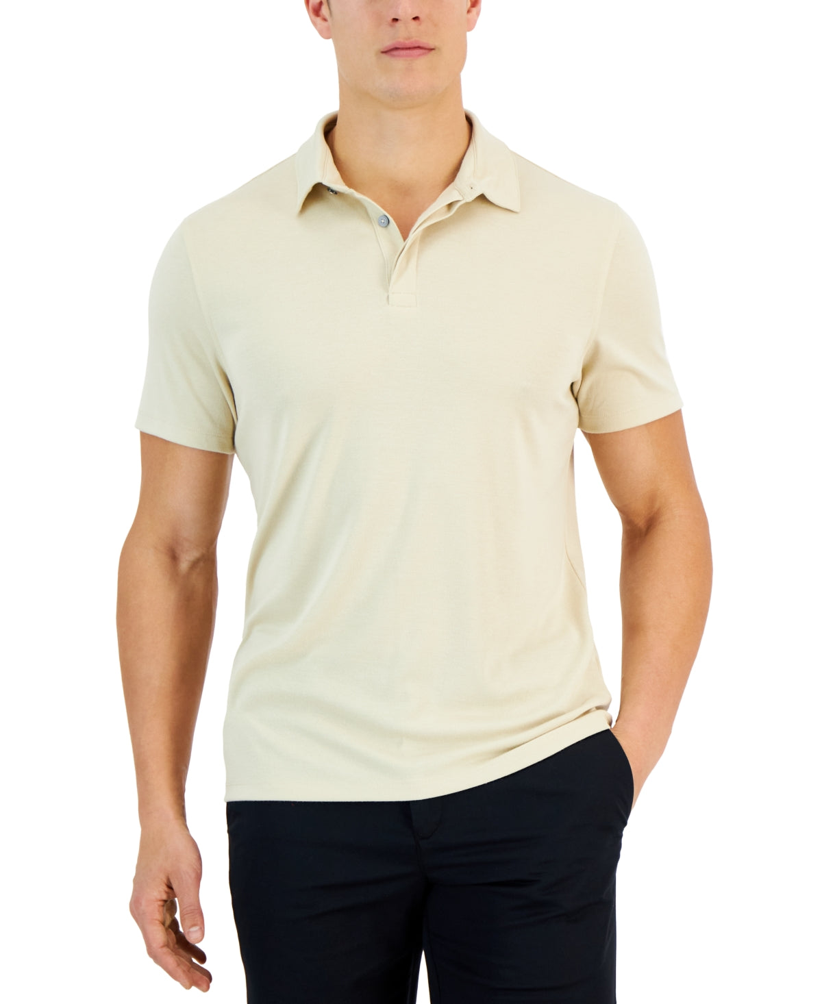 Alfani Mens Regular fit Short Sleeve Polo Shirt XL Beige Solid Stretch