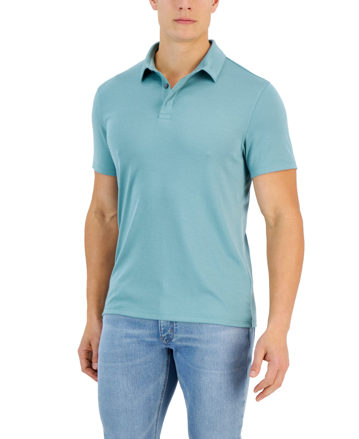 Alfani Men's AlfaTech Stretch Solid Short Sleeve Polo Shirt Blue Large
