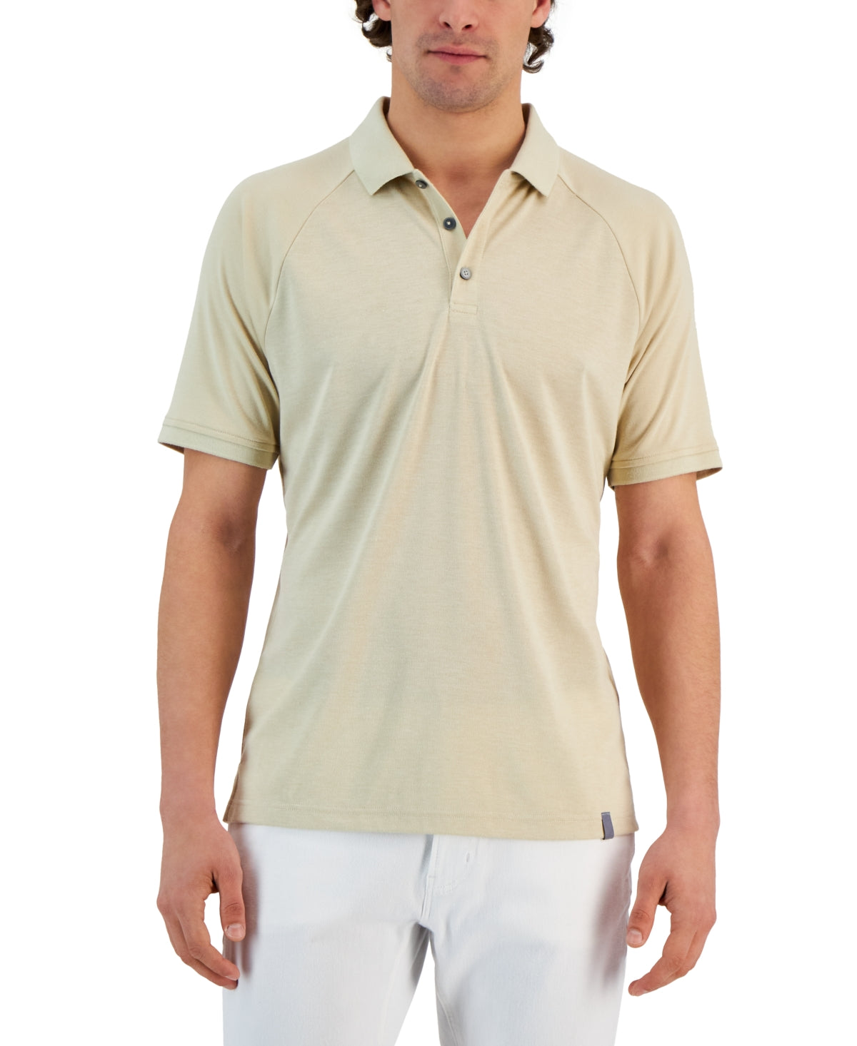 Alfani Men's AlfaTech Polo Short Sleeve Shirt Beige Large