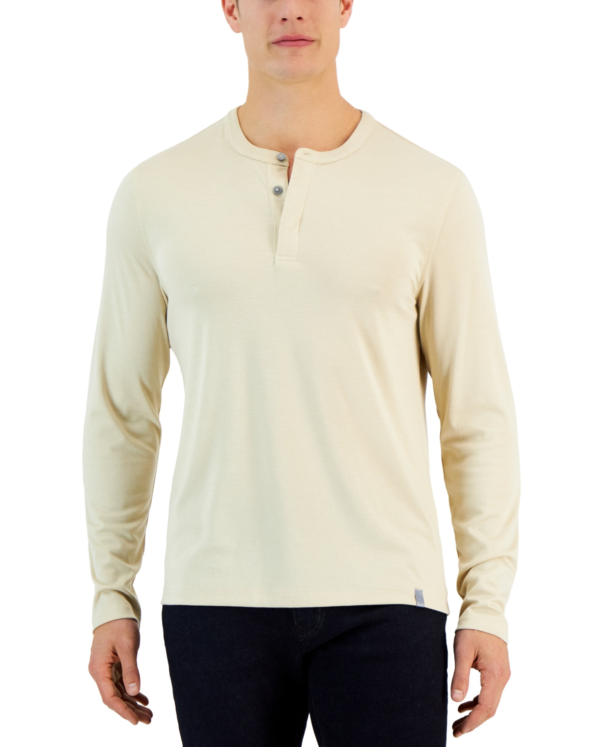 Alfani Men's Alfatech Solid Henley Brown Rice Lt Beige Medium