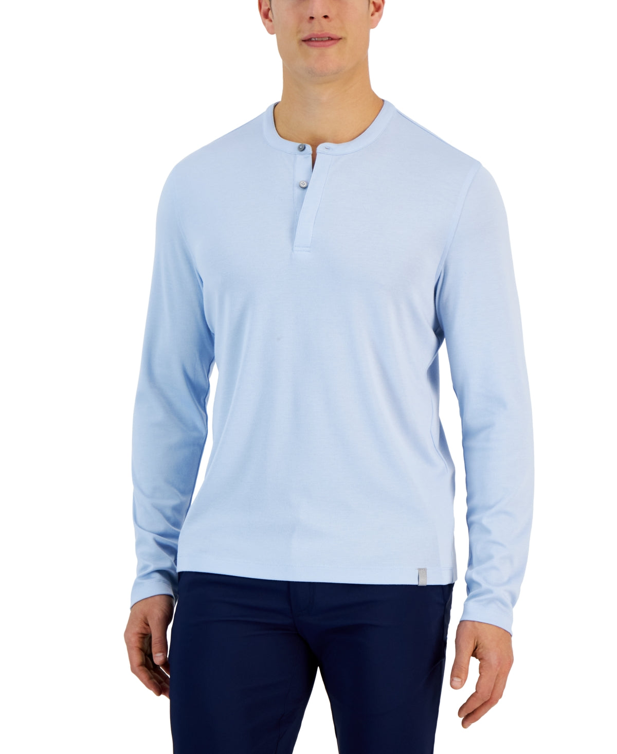 Alfani Men's Alfatech Solid Long Sleeve Henley Shirt Croquis Blue XL