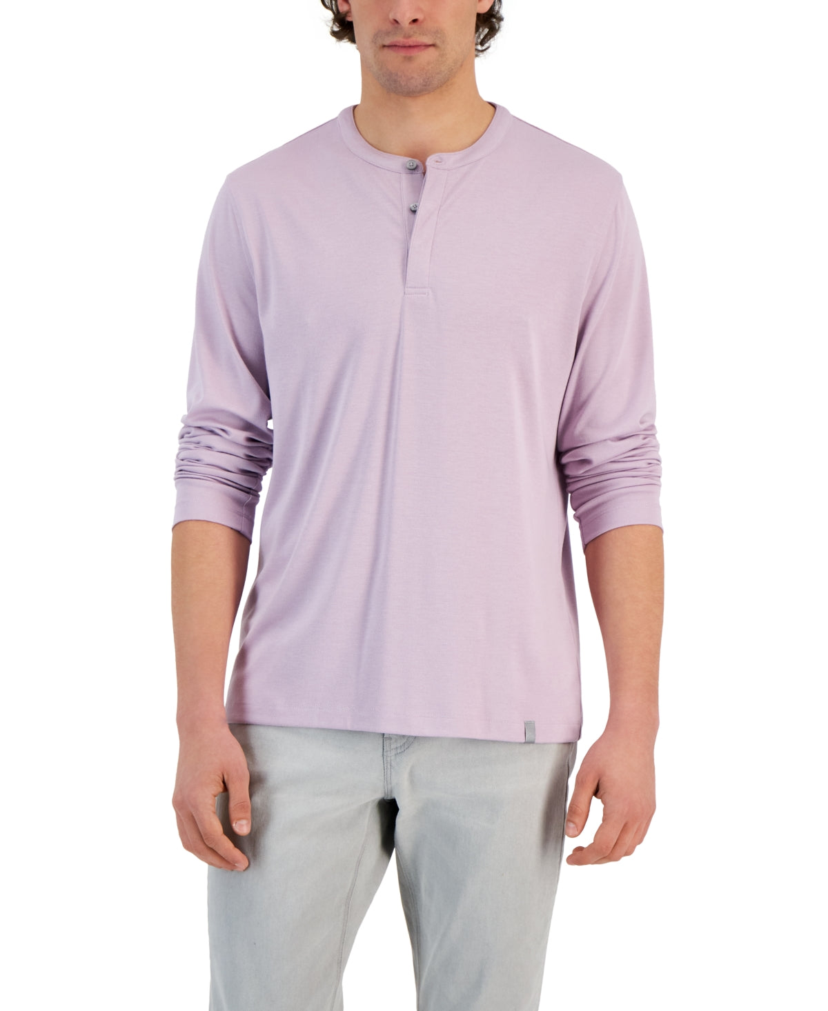 Alfani Mens Alfatech Solid Henley Long Sleeve Shirt Roxxy Purple Grape Medium