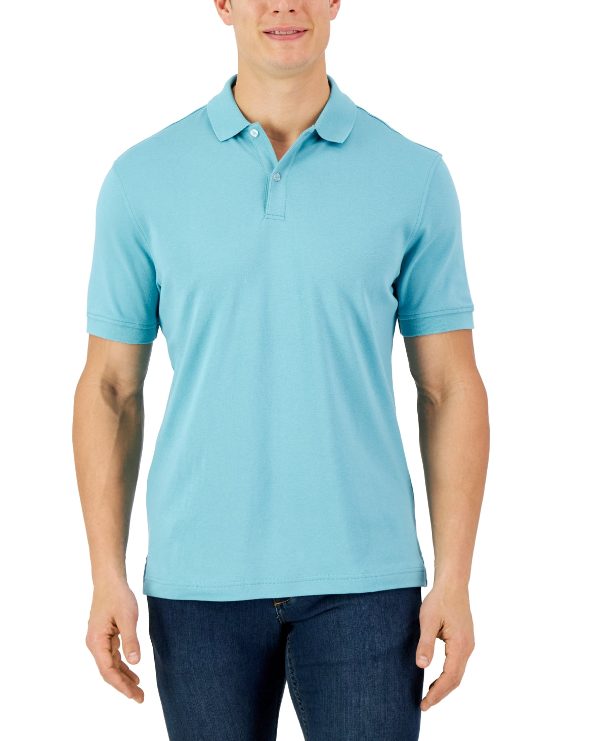 Club Room Men's Soft Touch Interlock Polo Shirt Teal Mist Blue Medium
