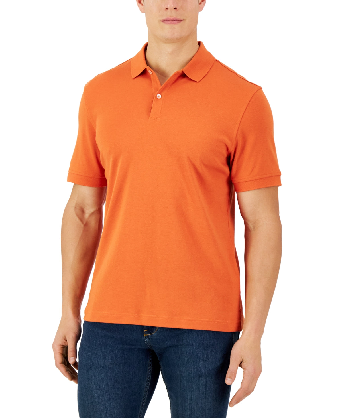 Club Room Men's Soft Touch Interlock Short Sleeve Polo Shirt Orange Small