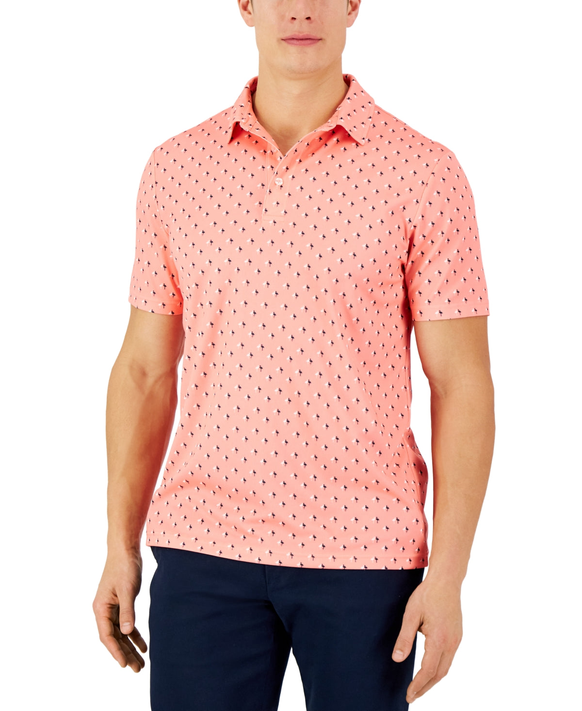 Club Room Men's Flamingo Tech Short Sleeve Polo Shirt Coral Small