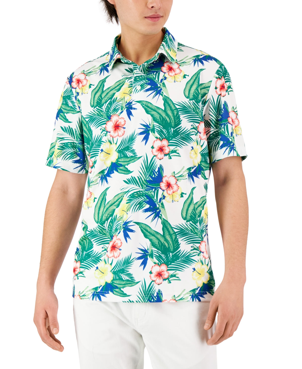 Club Room Mens Tropical Tech Polo Bright White Large