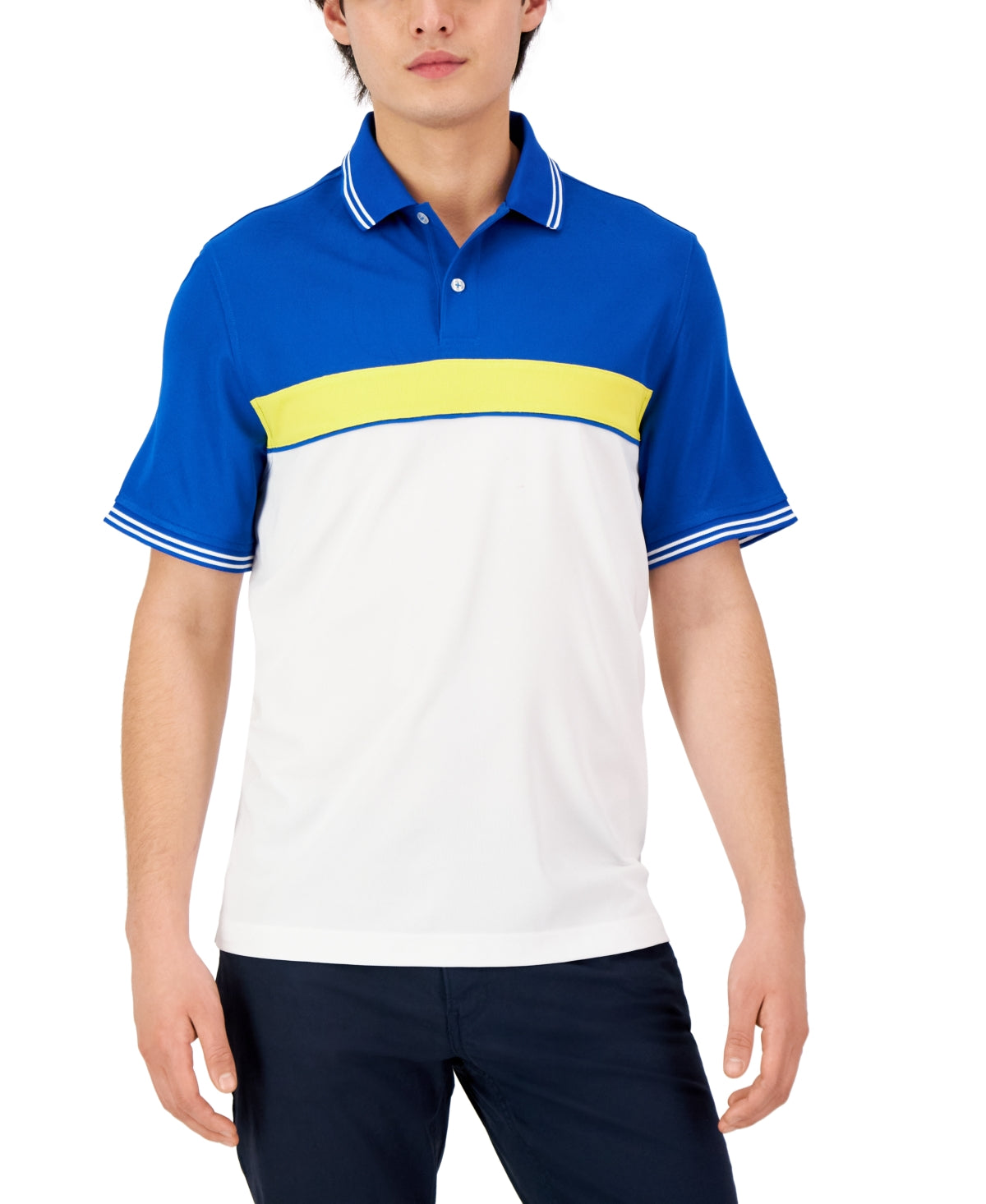 Club Room Men's Sporty Stripe Polo Shirt Hyper Blue 2XL