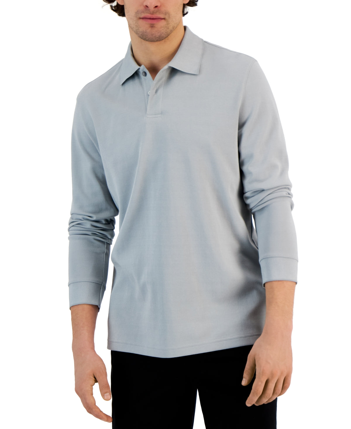 Alfani Men's Classic Fit Solid Long Sleeve Polo Shirt Grey Large