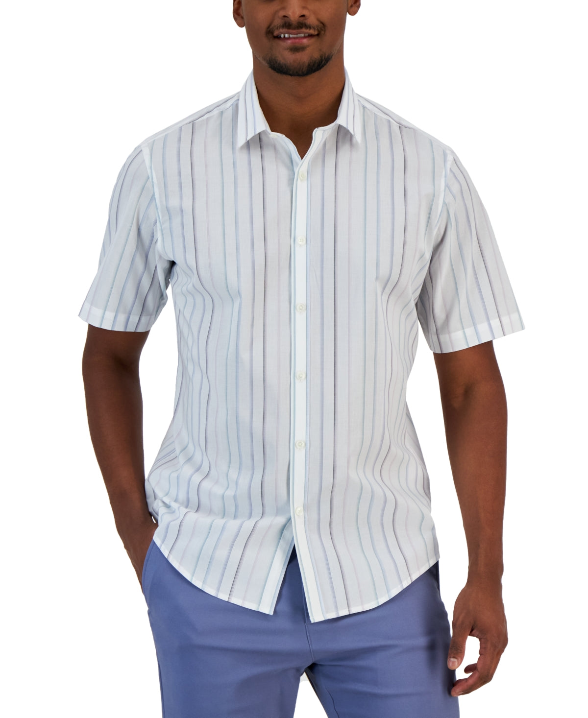 Alfani Mens Classic Fit Stretch Button Down Shirt Gradient White XL