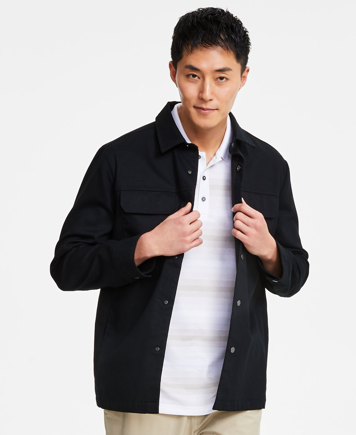Alfani Men's Utility Four-Pocket Shirt Jacket Deep Black Small