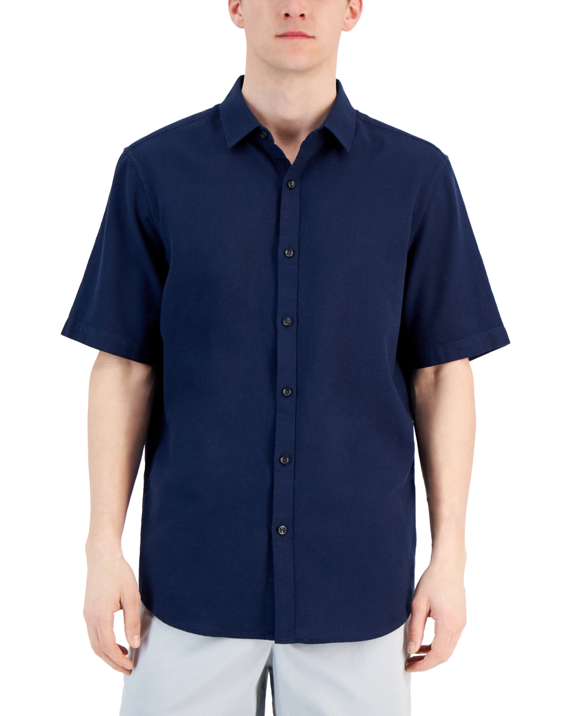 Alfani Men's Short Sleeve Button Down Textured Shirt Neo Navy Blue Small