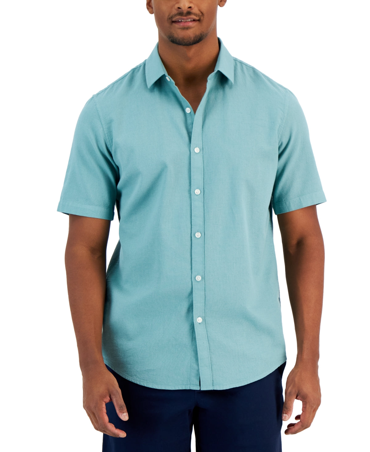Alfani Men's Short Sleeve Button Down Shirt Blue XL