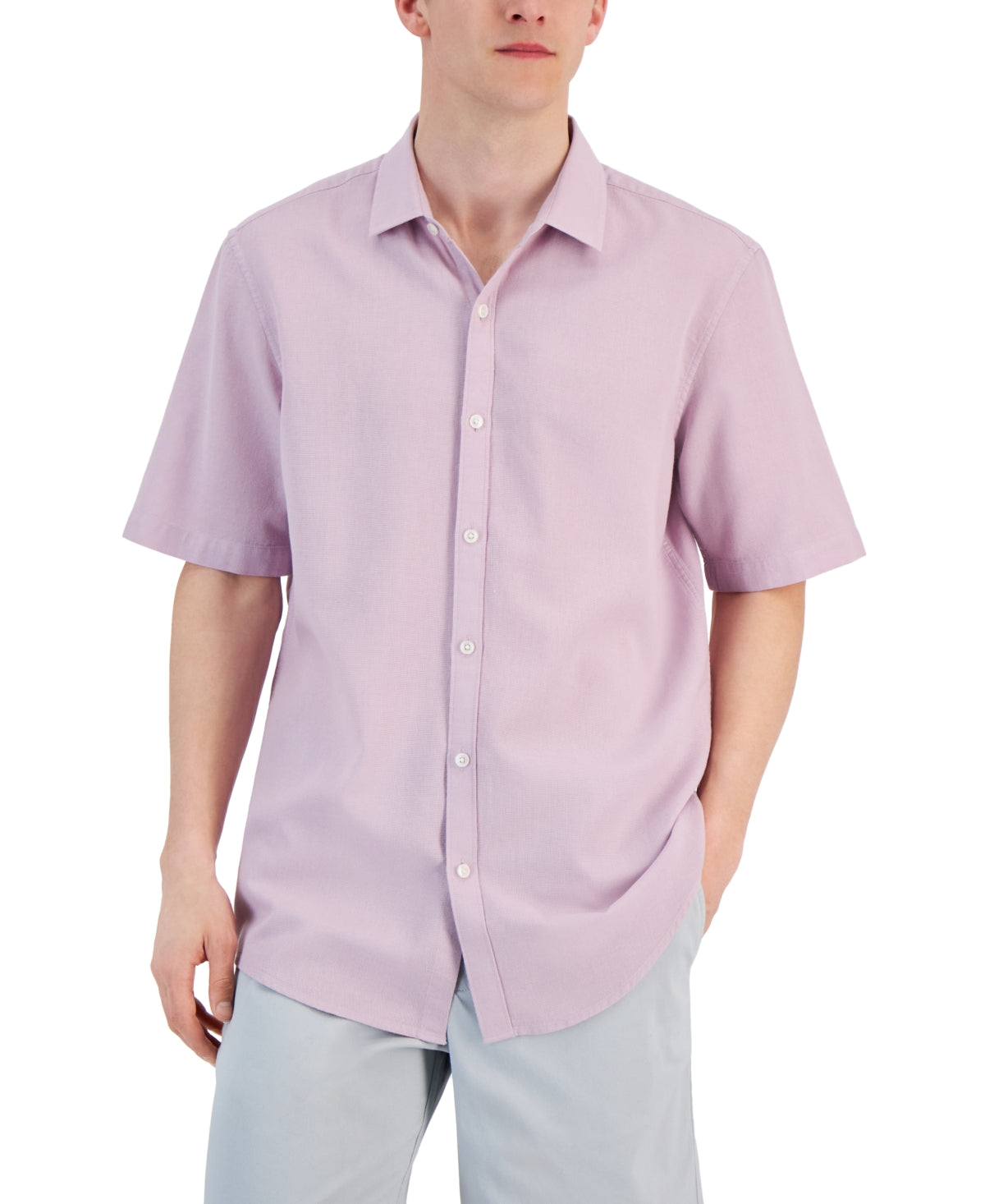 Alfani Mens Short Sleeve Button Down Shirt Purple Small