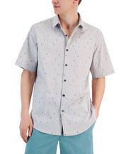 Alfani Men's Fulano Classic Fit Geo Print Button Down Poplin Shirt Grey Medium