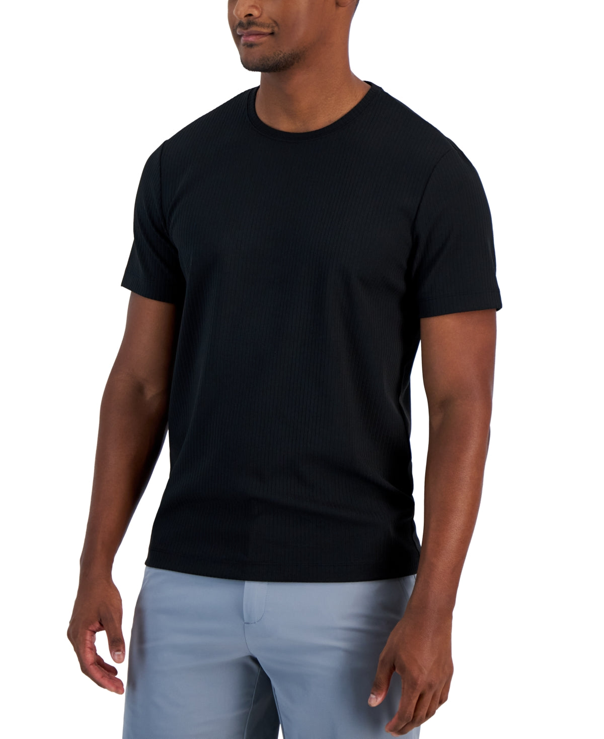 Alfani Men's Core Tech Solid Ribbed Knit T Shirt Black Large