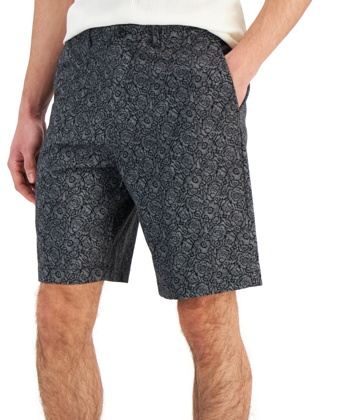 Alfani Men's Classic Fit Floral Black Shorts 36" Waist